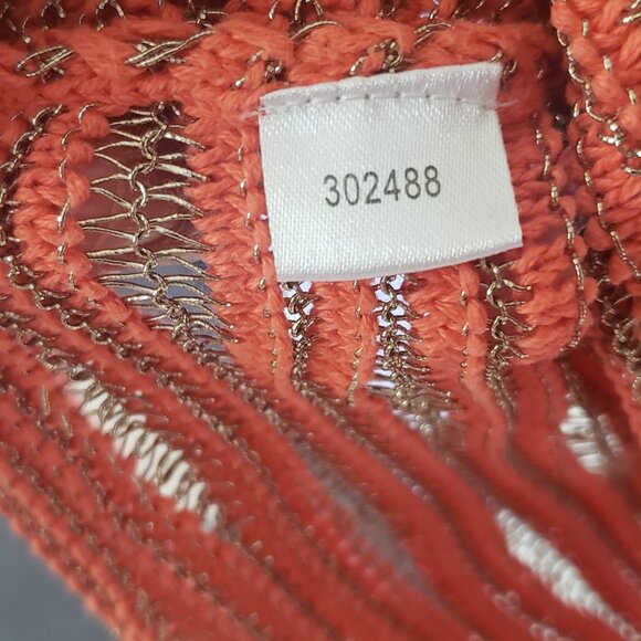ANN TAYLOR SHORT Cap SLEEVED SWEATER top Metallic Thread Wave Pattern L Orange - Picture 3 of 6